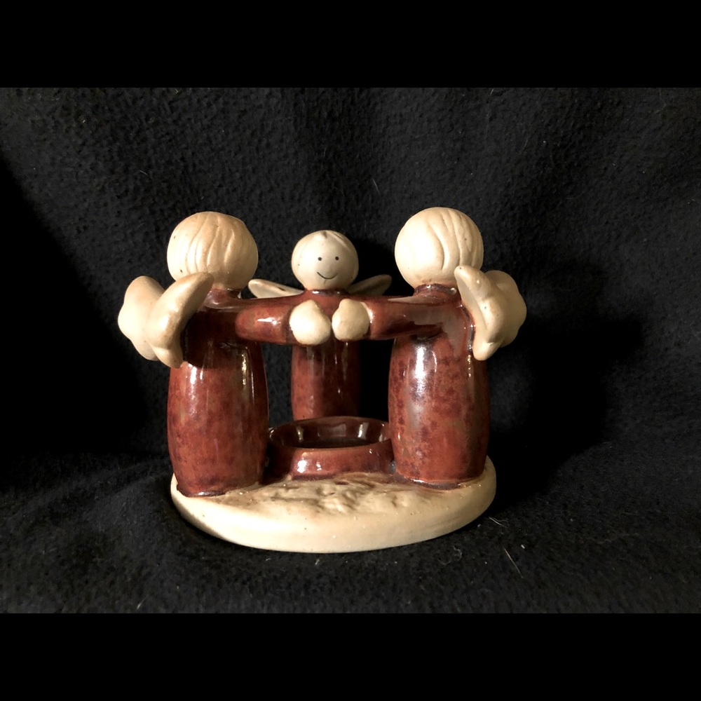 Ceramic Candle Holder with Three Angels - Great Condition